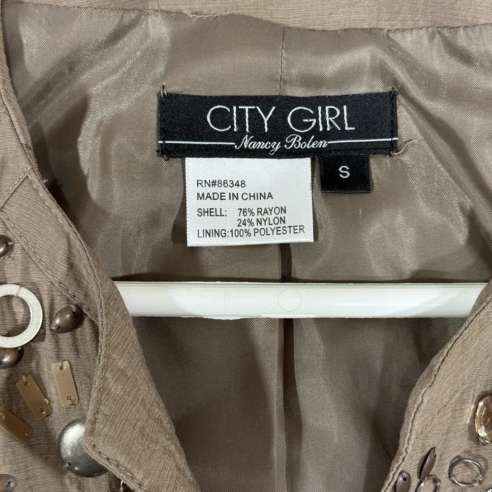Nancy Bolen City Girl Jacket Women's Size Small Light Brown Lined Zip Up Pockets - Picture 3 of 10